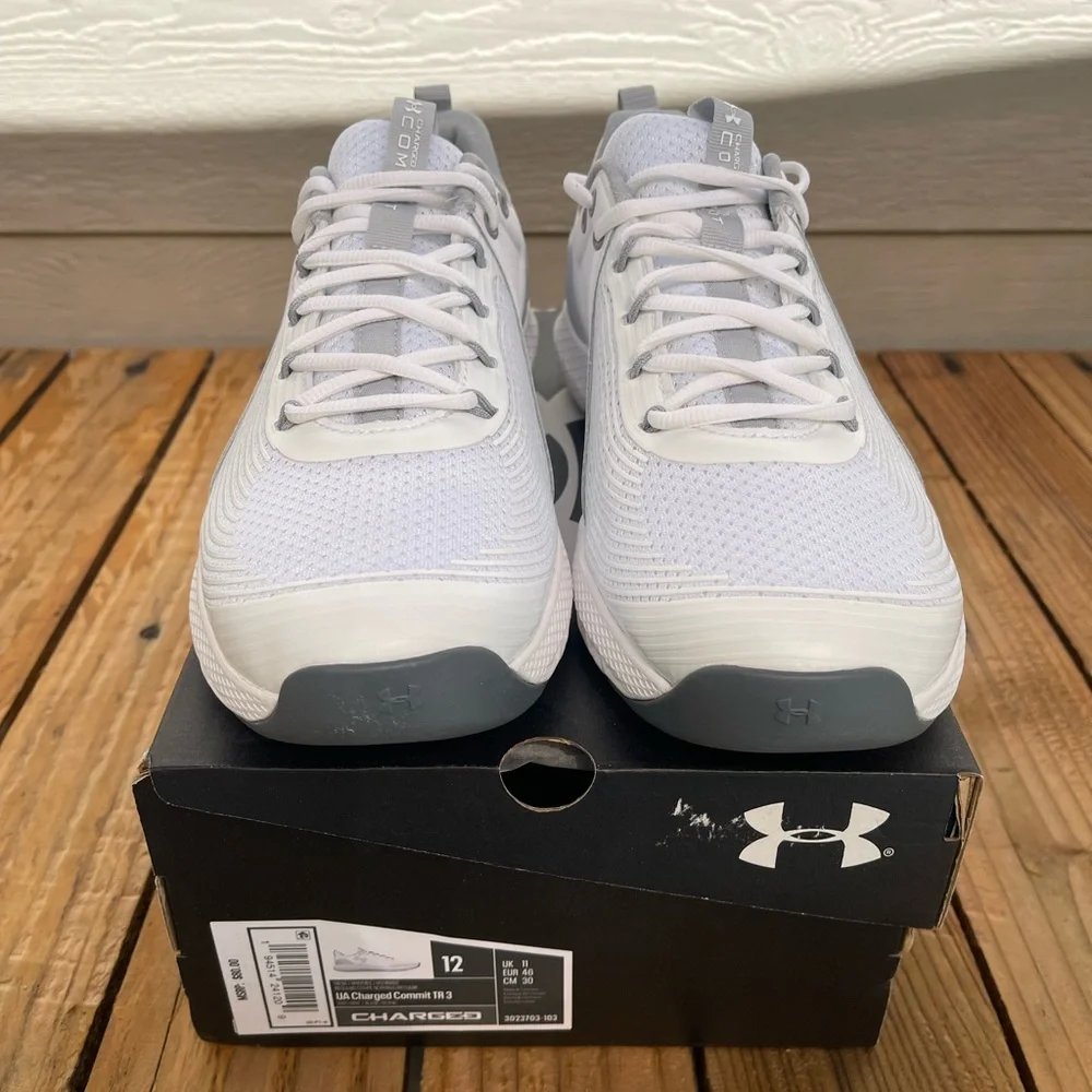 Under Armour Men's White Athletic Training Shoes with Gray Accents